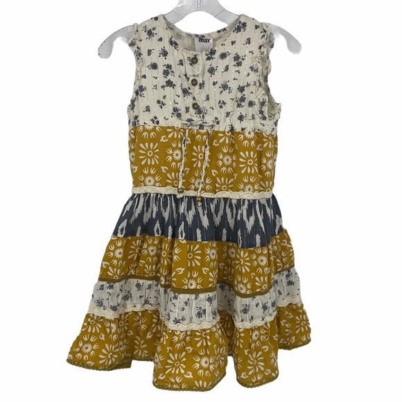 Max Girls Yellow Mixed Media Boho Dress size 3-4 - Picture 1 of 7